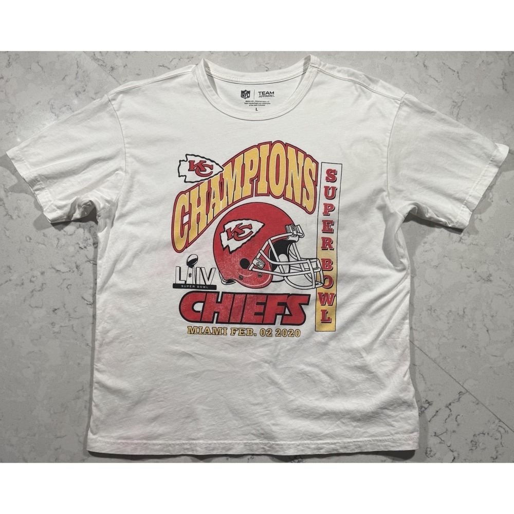 Kansas City Chiefs Super Bowl LIV Champions T‑Shirt Mens Large White NFL Apparel